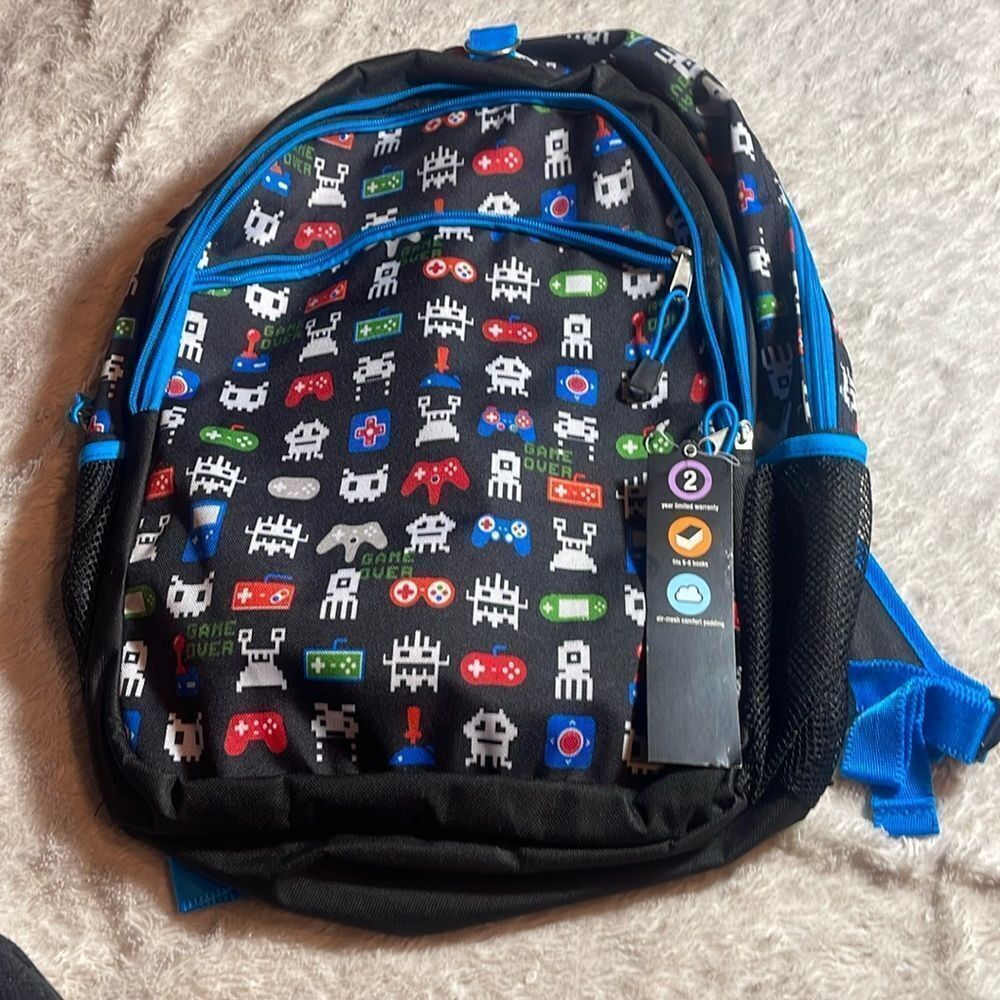 Black Backpack with Retro Gaming Icons NWT
